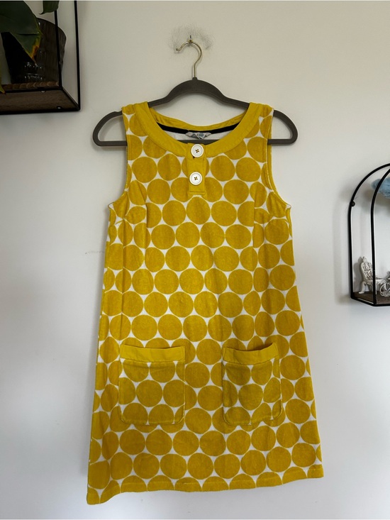 Boden Dresses & Skirts - Boden Yellow & White Polka Dot Terrycloth High Neck Sleeveless Mini Dress Size 8